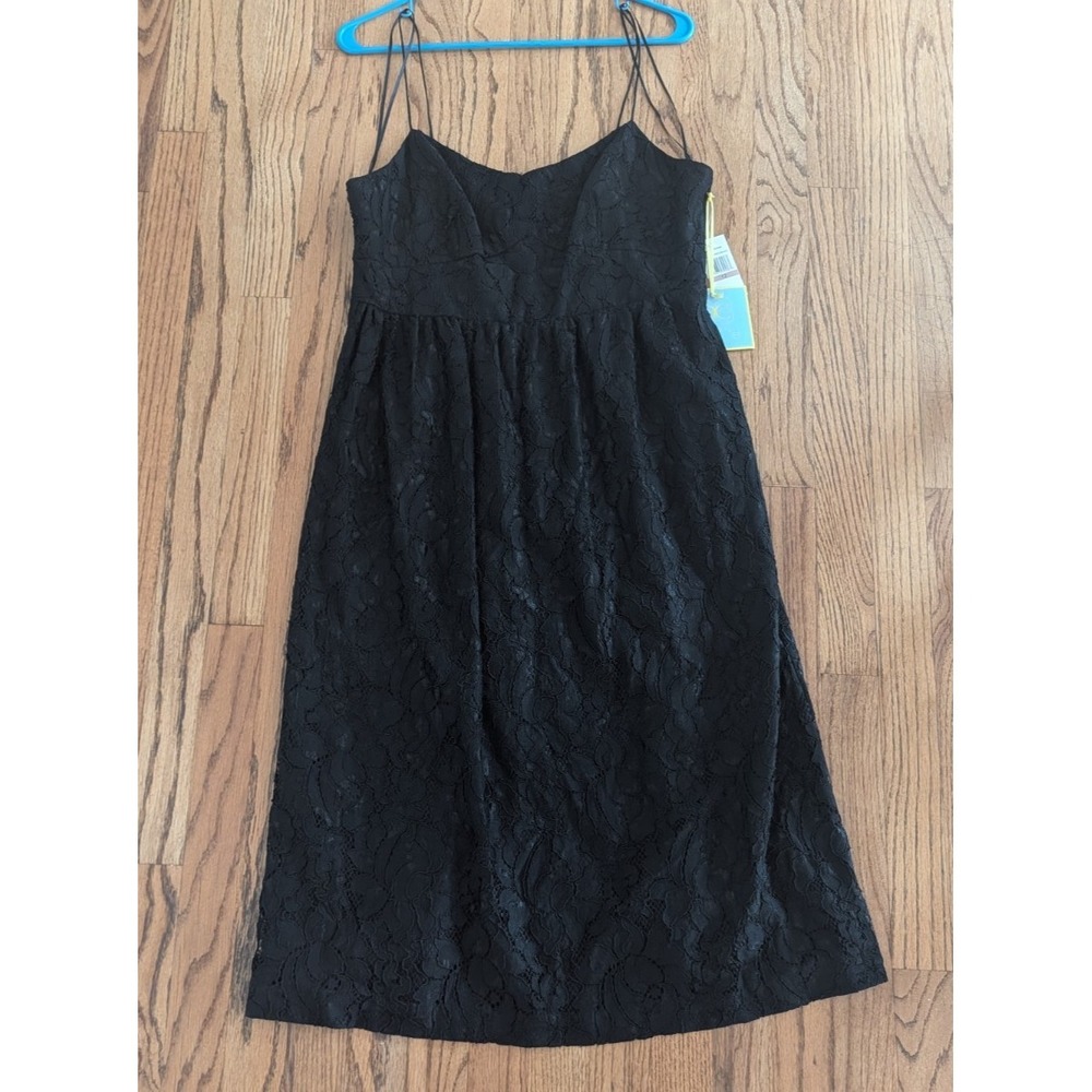 CeCe Black Lace Midi Dress Size 12 Spaghetti Strap Sweetheart Neck NWT Floral